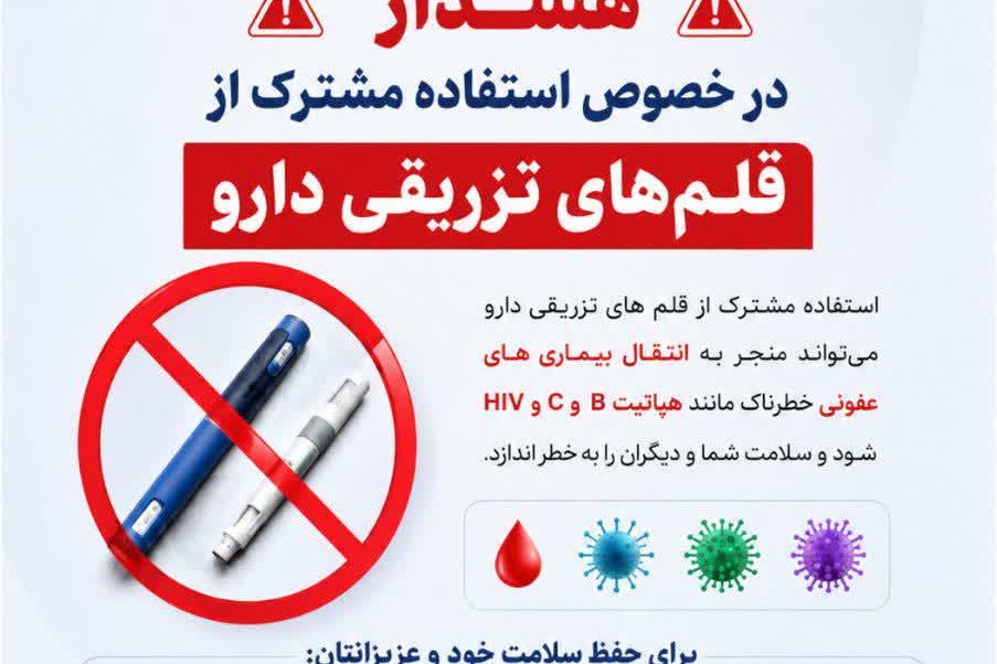 هشدار در خصوص استفاده مشترک از قلم های تزریقی دارو
