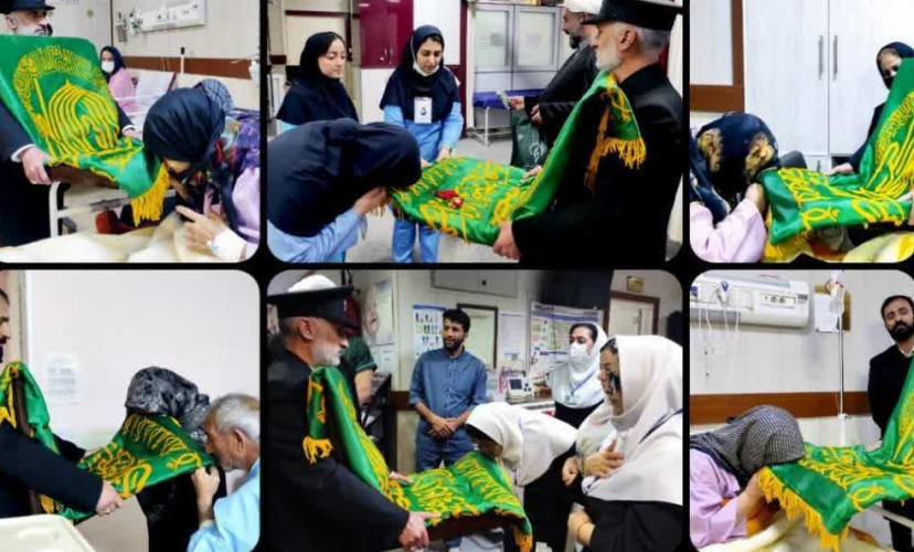 پرچم متبرک حرم امام رضا (ع) مهمان بیماران و کادر درمانی در بیمارستان امام خمینی (ره) اردبیل شد