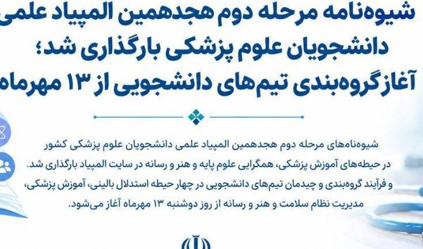 شیوه‌نامه مرحله دوم هجدهمین المپیاد علمی دانشجویان علوم پزشکی بارگذاری شد؛ آغاز گروه‌بندی تیم‌های دانشجویی از ۱۳ مهرماه